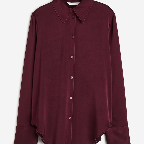 Burgundy Satin V-Neck Button-Down Size M (H&M) - Picture 1 of 5